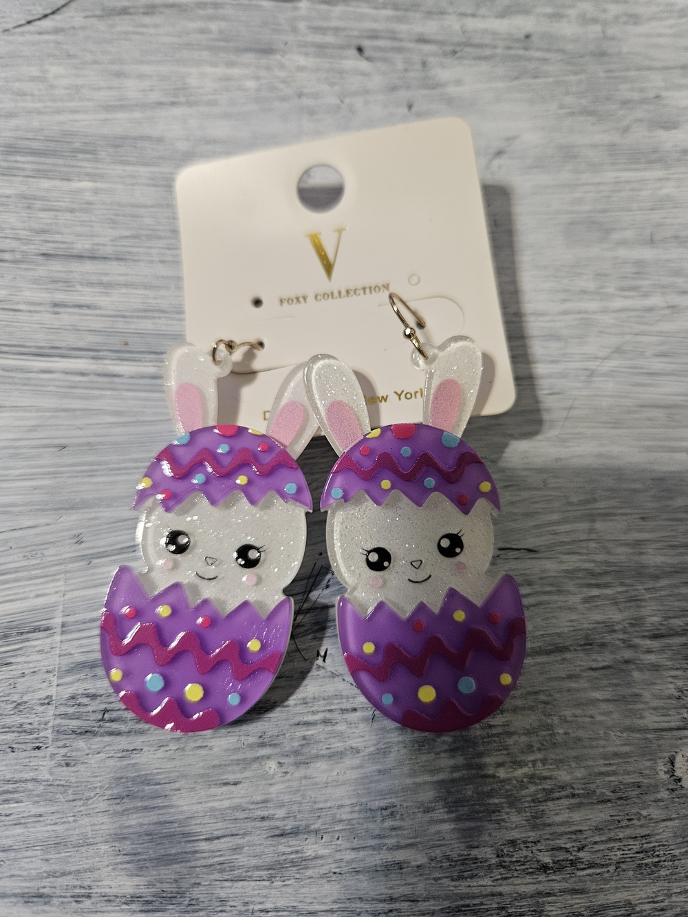Source Unknown Purple Bunny Egg Drop Earrings with Pink Accents